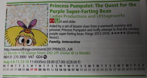 programme entry 2017 Princess Pumpalot show